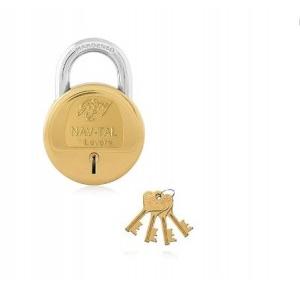 Godrej Padlock 3298 NavTal Round 7 Lever with Common Keys (4 keys) Brass Pack of 2