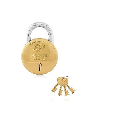Godrej Padlock 3299 NavTal Round 7 Lever with Common Keys (4 keys) Brass Pack of 4