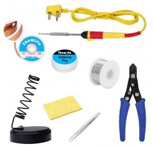Themisto Electric Soldering Iron Kit ?AP-IS11A020 8 In 1 Corded Included Soldering Iron, Soldering Stand, Solder Wire, Wire Stripper, Desolder Wick, Tweezers, Sponge, Soldering Paste