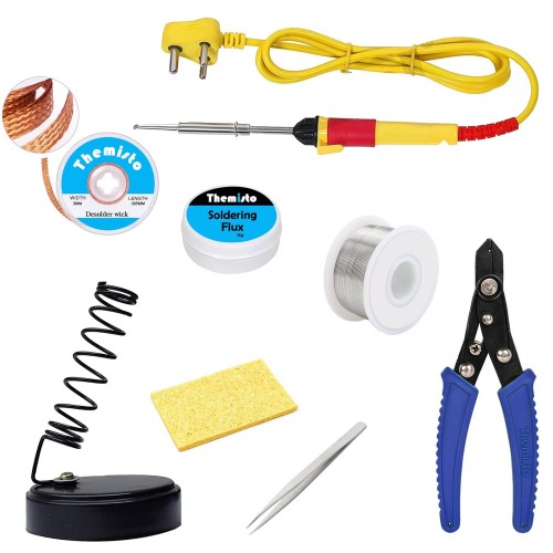Themisto Electric Soldering Iron Kit ?AP-IS11A020 8 In 1 Corded Included Soldering Iron, Soldering Stand, Solder Wire, Wire Stripper, Desolder Wick, Tweezers, Sponge, Soldering Paste