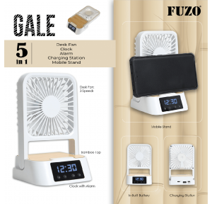 Fuzo Desk Fan TGZ-1755 Gale with Clock, Alarm, Charging Station & Mobile Stand