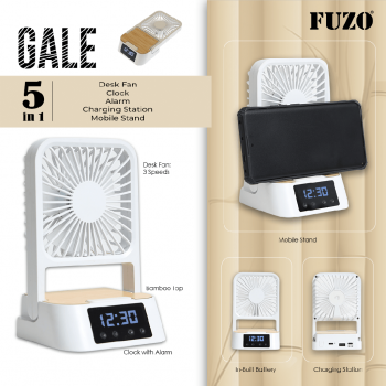Fuzo Desk Fan TGZ-1755 Gale with Clock, Alarm, Charging Station & Mobile Stand