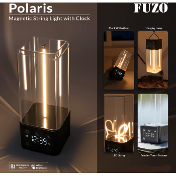 Fuzo Magnetic String Light TGZ-1557 Polaris with Clock Black 19.5x7.3x7.3cm