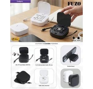 Fuzo Charger TGZ-1638 Spool Multi-Functional Essentials with Cable White Black 6.5x6.5x2.25cm