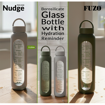 Fuzo Glass Bottle TGZ-2142 Nudge Borosilicate with Hydration Reminder Grey Green 32x8cm