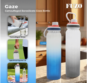 Fuzo Glass Bottle TGZ-2124 Gaze Camouflaged Borosilicate Blue Grey 1ltr