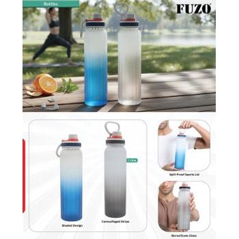 Fuzo Glass Bottle TGZ-2124 Gaze Camouflaged Borosilicate Blue Grey 1ltr