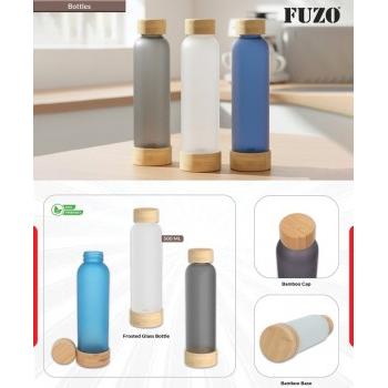 Fuzo Glass Bottle TGZ-1467 EcoFrost Frosted Glass Bottle with Bamboo Cap & Base Grey Blue
