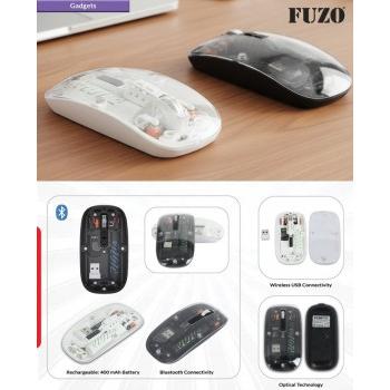 Fuzo Mouse TGZ-1629 Casper Dual Mode Transparent Wireless Black White 11.3x5.7x2.5cm