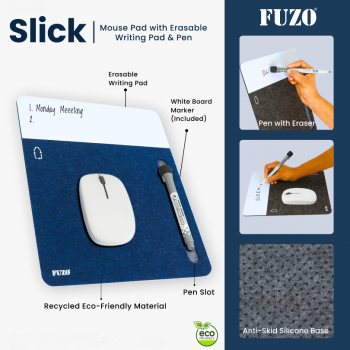 Fuzo Mouse Pad TGZ-1593 Slick with Erasable Writing Pad & Pen Grey Blue