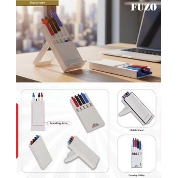 Fuzo Table Stand TGZ-1341 Flare 4 Pens' Set with Mobile Stand White 15.5x6.5x1.8cm