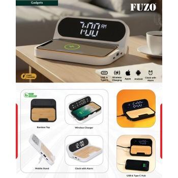 Fuzo Charger TGZ-1278 Snooze Clock with Alarm Wireless Charging Hub USB & Type C Hub 15x13.7x1.4cm