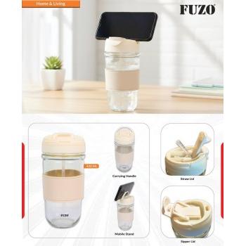 Fuzo Mug TGZ-1431 FlipSip Glass with Dual Sipper Lid & Mobile Stand white 420ml 17.5x8cm