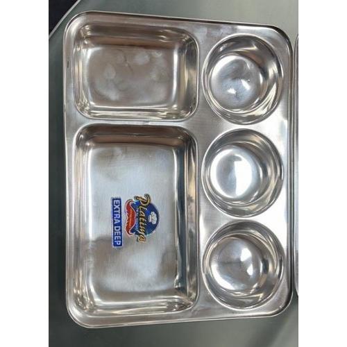 Compartment Plate SS304 5 in 1 Round 500gm Approx Stainless Steel L33xW26xH3 CM