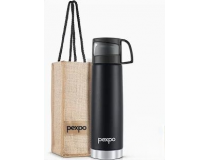 Pexpo Water Bottle Fererro Triple Wall Vacuum Insulated Hot and Cold Flask with Jute Bag Knight Black Designed Cap 650 g Dimensions 9.5W x 33.5H cm ISI Certified 1000ml Stainless Steel