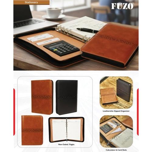 Fuzo Zipper Diary Organiser TGZ-765 The Agent Leatherette with Calculator, Inner Pages: 96, Paper Quality: 70 GSM 25.3x18.5cm
