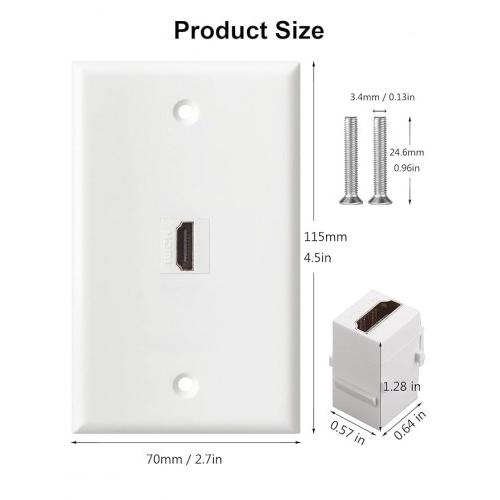 HDMI Wall Plate 1 Port 4K Keystone Female to Female White