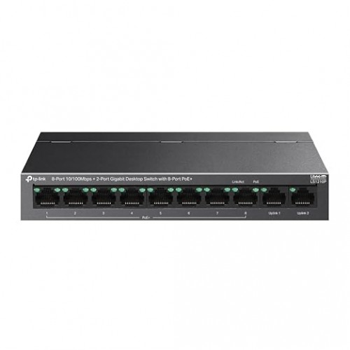 TP-Link Desktop Switch LS1210P 8-Port 10/100Mbps 2× Gigabit RJ45 Ports Gigabit Desktop Switch with 8-Port PoE+ 27x98x171 mm