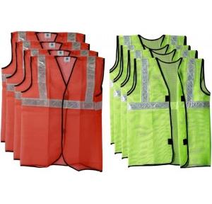 Safety Jacket With Pockets And Zip Closure Polyester Green & Orange Pack of 10