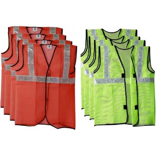 Safety Jacket With Pockets And Zip Closure Polyester Green & Orange Pack of 10