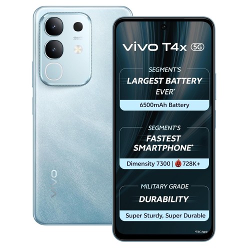 Vivo Mobile Phone T4x 5G 128 GB Storage 8 GB RAM 6500mAh Battery 17.07 CM (6.72 Inch) Display 50MP+2MP 8MP Front Camera Funtouch OS 15 Marine Blue