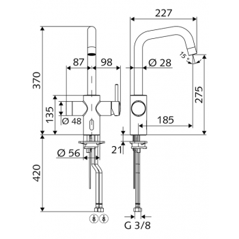 Schell Tap 00 242 06 99 Electronic Kitchen Faucet Grandis E HD-M, Battery Operated, Infrared Sensor Controlled And Additional Single Lever Operation, Flow Rate, Essential For LEED - 4.5 l/min