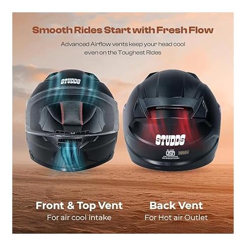 Studd Helmet Raider Street ISI Certified Full Face Plastic Oval Shape Unisex with Clear Visor Black L Size 1.2kg