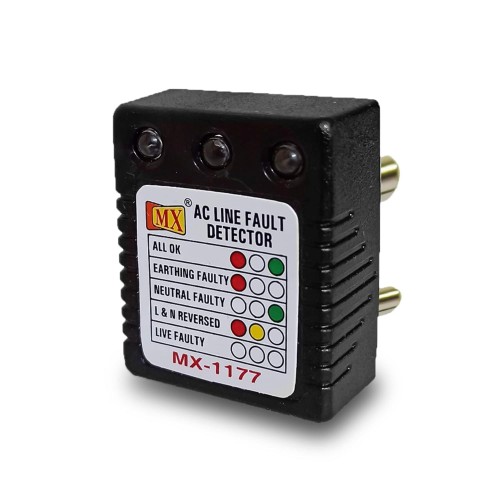 MX Socket Tester 3-Pin 5 AMP AC Electrical Line Fault Detector With RYG LED Indicator