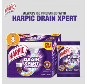 Harpic Drain Cleaner Powder Drain Xpert Sachets 45g Each Pack of 8
