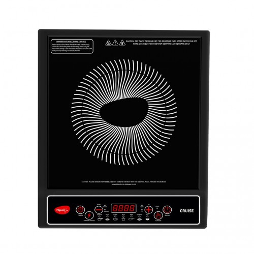 Pigeon Induction Cooktop By Stovekraft Cruise 1800 watt With Crystal Glass 7 Segments LED Display Black