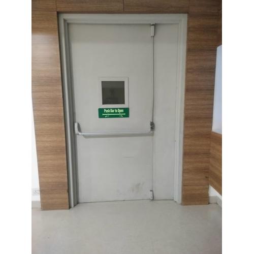 Fire Door Iron With Fire Rated White Paint Coated With Panic Bar Locking System Dimensions 234x111 CM & 234x31 CM With Installation