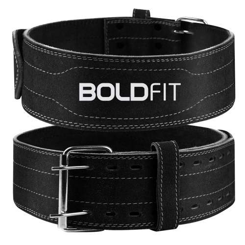 Boldfit Gym Belt For Men And Women Lever Deadlift Belt For Workout, Powerlifting, Weight Lifting Leather Exercise Belt For Back Support L/XL Black