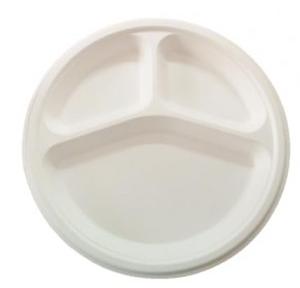 Disposable Plate Bagasse 10 inch 3 Compartment White