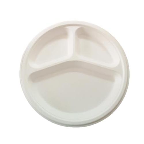 Disposable Plate Bagasse 10 inch 3 Compartment White