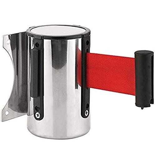 Queue Manager Barrier 2.2 mtr Retractable Ribbon Wall Mounted Belt With Brackets With Logo SS 14.5 x 12.6 x 9.8 cm 390g
