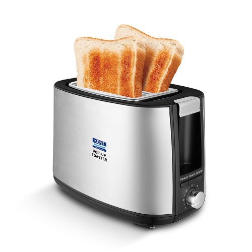 Kent Toaster 116168 750W 2 Slice Automatic Pop Up Durable SS Body 7 Browning Modes Reheat Function Removable Bread Crumb Tray Cord Storage Under Base Silver Cancel Function Color 240V