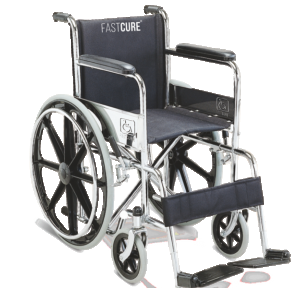 Fastcure Wheel Chair FC809B Chrome Steel Fixed Armrest Fixed Footrest Rear Wheel Locking Rexine Seat Heavy Gauge Total Width 65 CM Seat Width 46 CM Total Height 89 CM Max Weight Upto 100 Kg Dimension 94x25x91 CM