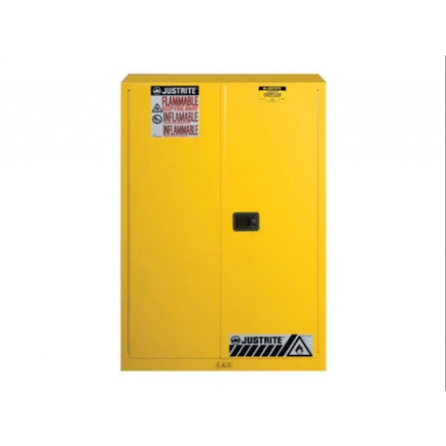 Justrite Safety Cabinet 894500 MS Flammable 18 Gauge CR Steel Wall Mount Rectangular Shape 45 Gallon 170 Ltr Inner Cabinet With 2 Shelf Colour Yellow 1651x1092x457 MM 146 Kg