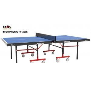 Stag Iconic TT Table TTIN 80 International Size L274 X W153 X H76 cm  117kg Top Thickness 25 mm Storage Size 165x160x67 cm 50x25 mm Frame Wheels Size 100 mm with Locks  Axalta Polyurethane Anti Glare With 2 TT Bats and 2 Balls
