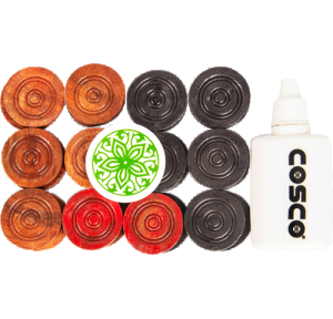 Cosco Carrom 3 in 1 Set Trio (11 Brown, 11 Black, 2 Red Coins, 1 Striker & 1 Powder Bottle) Non-Toxic And Compatible With Any Wooden Carrom Board