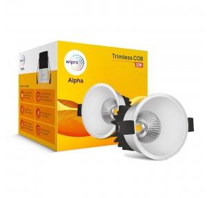 Wipro COB Light Alpha Trimless Aluminium PDC Heat Sink 4000K 12W Natural White Cutout 100 mm