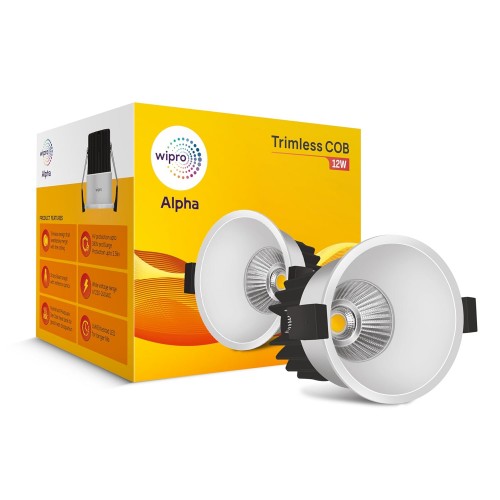 Wipro COB Light Alpha Trimless Aluminium PDC Heat Sink 4000K 12W Natural White Cutout 100 mm