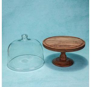 Wooden Cake Stand With Elegant Pedestal Knob With Acrylic Dome Lid 12 inch