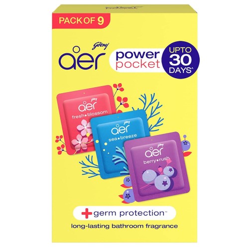 Godrej Bathroom Freshener Aer Power Pocket Assorted 90g Pack of 9