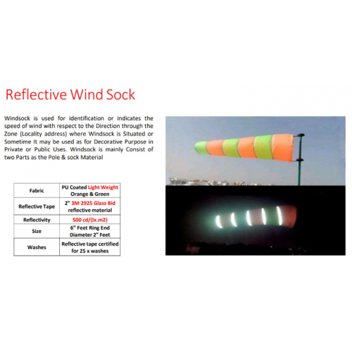 Windsock Parachute Polyester Type Double Layer With 2 inch 3M 2925 Glass Bid Reflective Material Size 2x6x1 ft