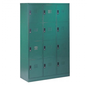 Staff Locker MS Heavy Duty CRCA Fabricated Power Coated 12 Compartment 20/22 Gauge Each Compartment Size 430x300x455 mm With Cam Lock and Card Holder With Louvers For Ventilation Dimension 1980x900x480 mm Colour Blue and Yellow