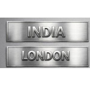 Embossed Timezone Name Plate India and London Stainless Steel 304 Size 8x3 inch Thickness 1 mm