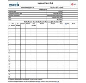 Equipment History Card Both Size Printed Size A4
