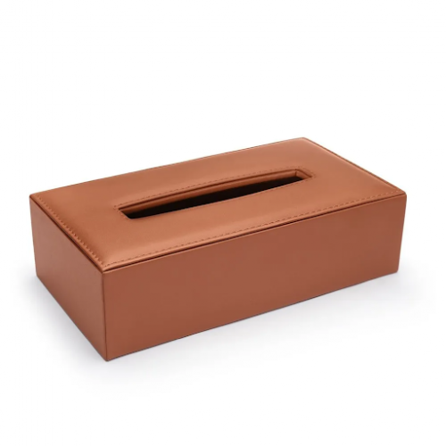 Tissue Box Cover With Flap PU Leather Rectangular 8.5x4.6x2.3 inch Light Brown