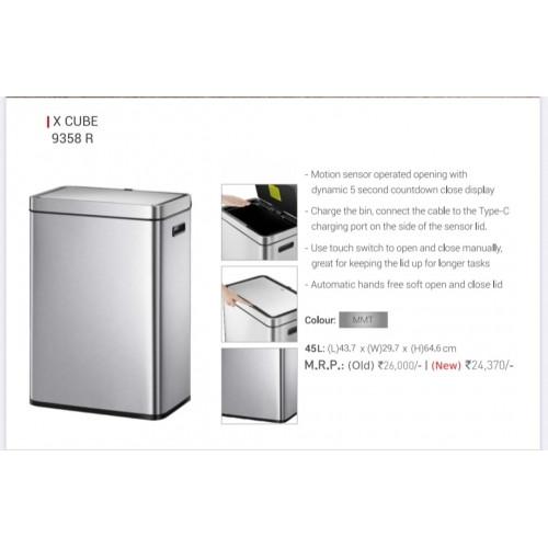 Obsession X CUBE Sensor Bin 9358R Rechargeable Size L43.7xW29.7xH64.6cm Silver SS202 45 Ltr